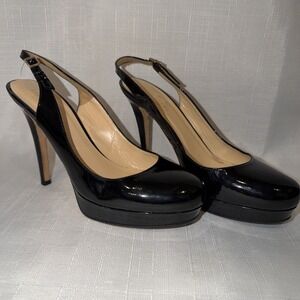 KATE SPADE Black Patent Leather Slingback Heel Platform Stiletto Italy Size 8 B